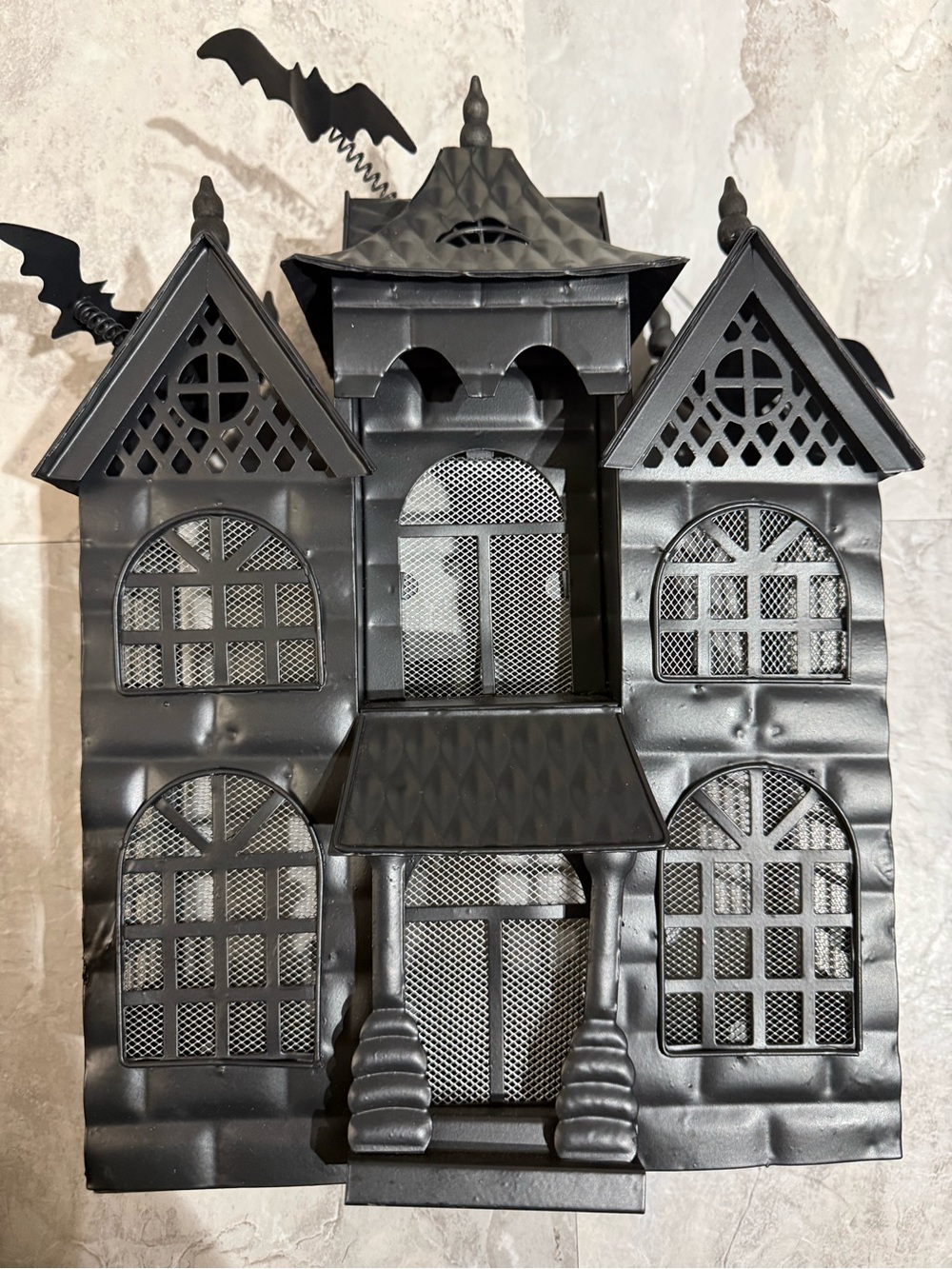 Moonlight Manor Metal Haunted House Castle Tea Light Halloween Retired HTF Decor